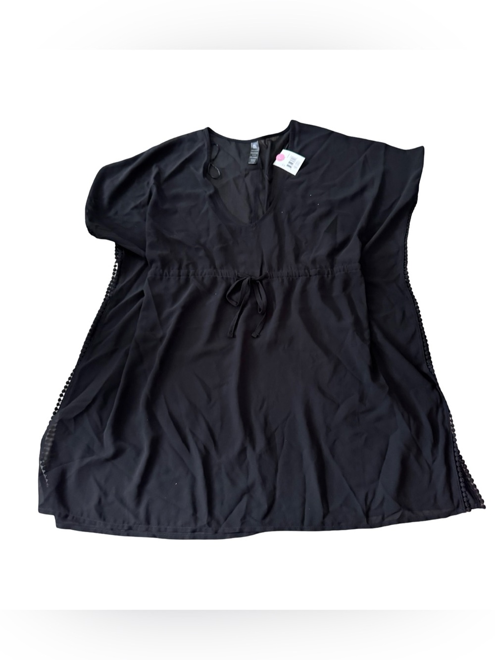 George Women’s Swim Cover-Up Black Drawstring Crochet‎ Trim NWT